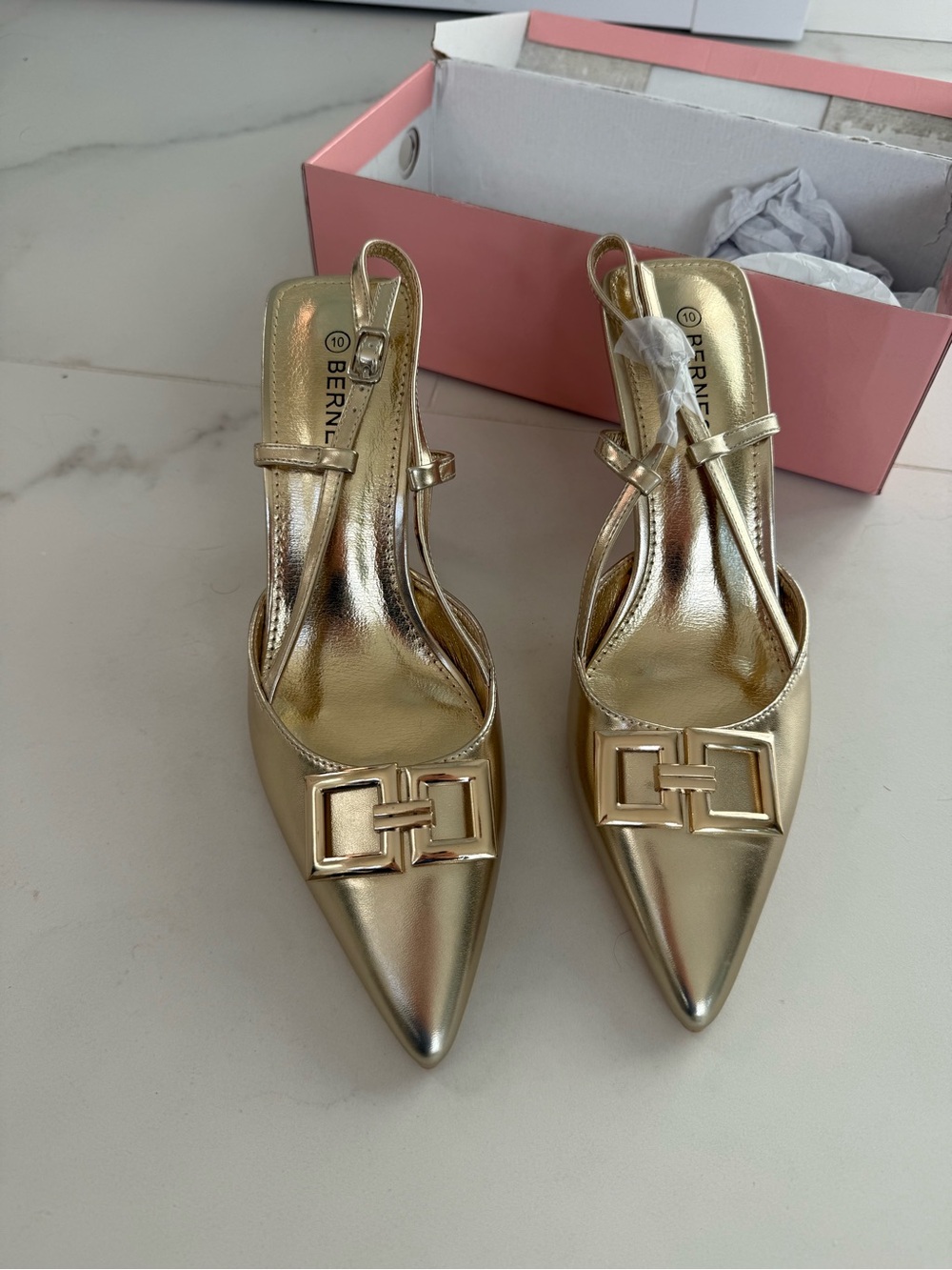 Gold Metallic Sling Back Heels - Size 10 - by Berness - New!